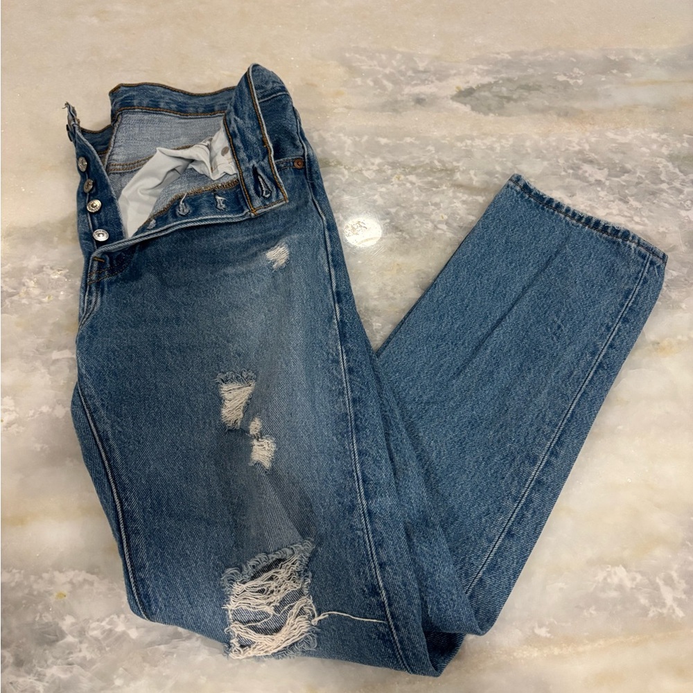 Levi’s Premium 501 Button Fly Distressed Jeans Straight Leg Women’s Size 26